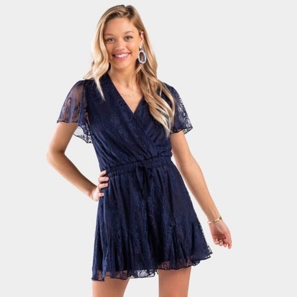 Francesca's Collections Pants - 💙 FRANCESCAS MI AMI NAVY LACE GODET ROMPER